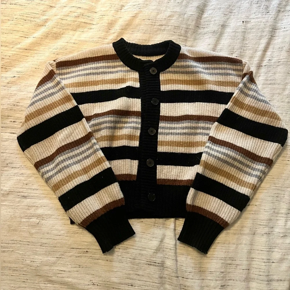Frank & Oak Striped Women's Sweater - Black, Brown, Light Blue, Cream - Picture 1 of 4